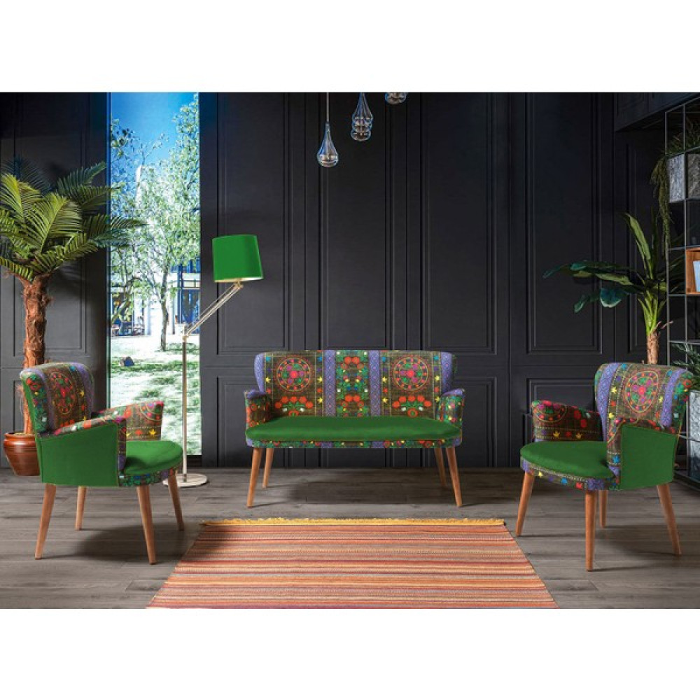 Azra Aksesuar Çay Seti Koltuk Takımı Oturma Grubu Balkon Cafe Ofis 2+1+1 - Yeşil Koltuk Takımı / Seti Fiyatı