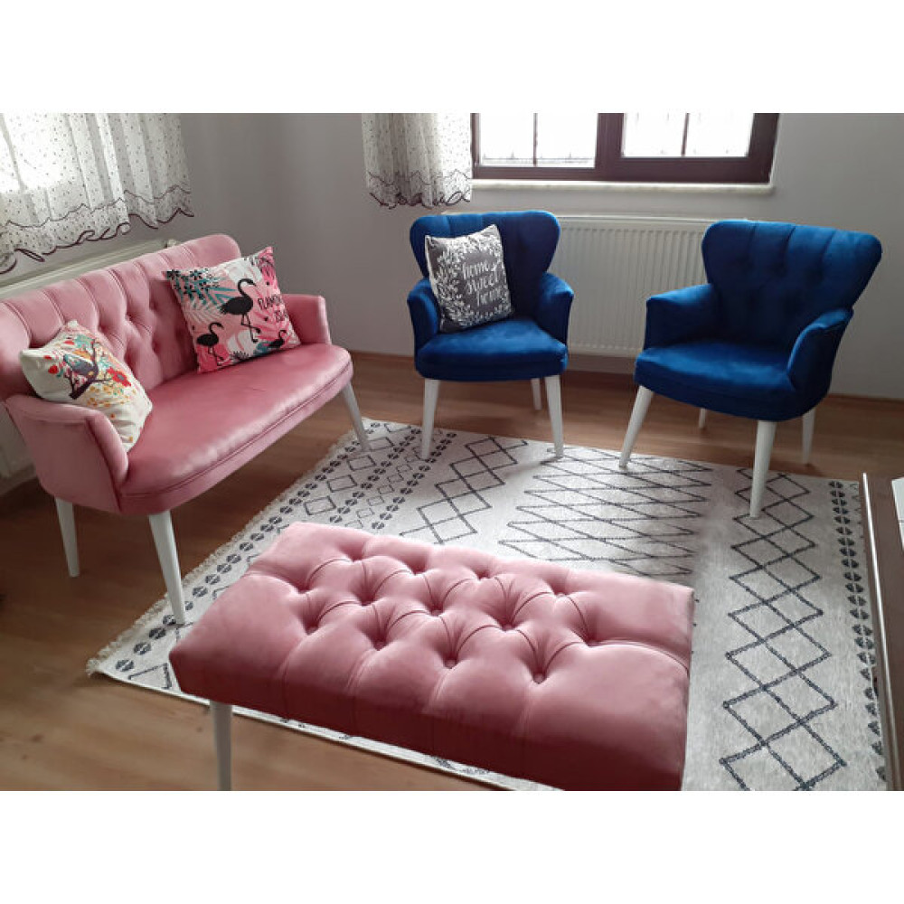 Azra Aksesuar Çay Seti Koltuk Takımı Oturma Grubu Balkon Cafe Ofis 2+1+1+Bench - Açık Pembe - Mavi Koltuk Takımı / Seti Fiyatı
