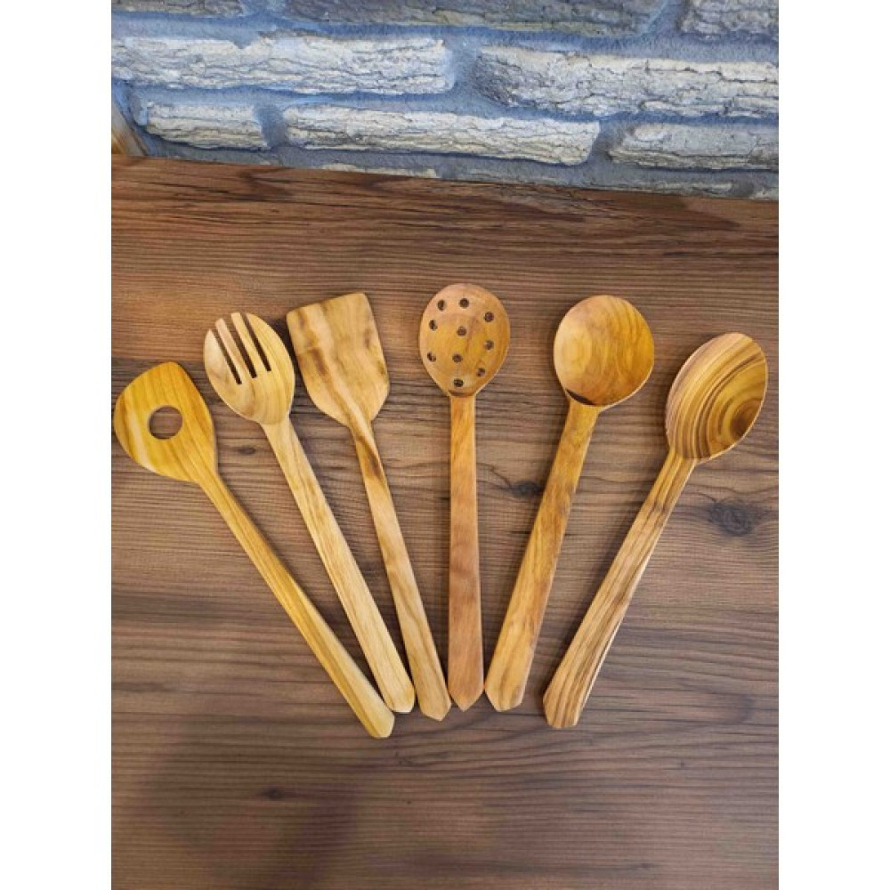 Azra Kiraz Ağacı Ahşap Mutfak Seti,7 Parça Tahta Kaşık,Ahşap Kaşık,Spatula,Kevgir,Çatal, El Yapımı - 7 parça ahşap Çatal / Kaşık / Bıçak Takımları Fiyatı
