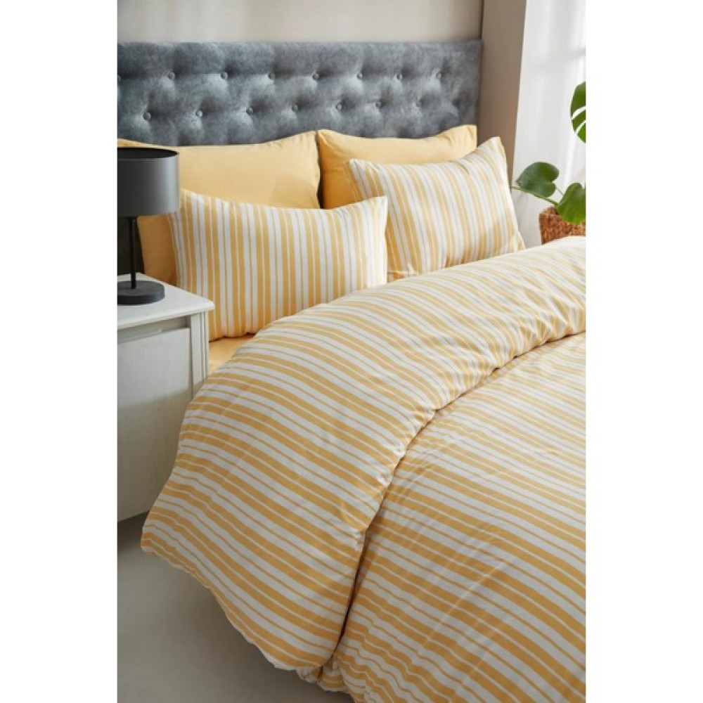 Aztex Çift Kişilik Nevresim Takımı Organik Sarı Çizgili (Çarşafsız) - Bej - Sarı - 220 x 200 cm Nevresim Takımı Fiyatı