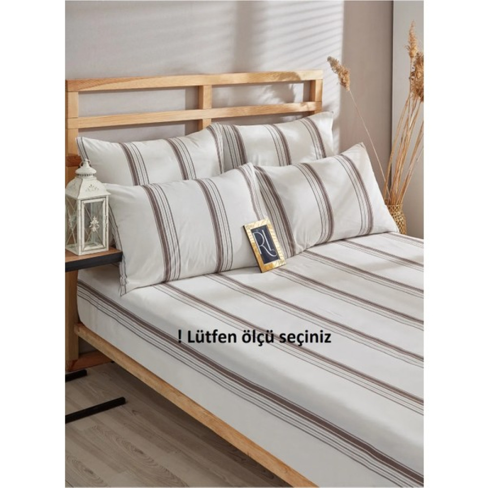 Aztex Lastikli Çarşaf Yastık Kılıfı Tek/çift/battal Çizgili - 100x200 - Acı Kahve Çarşaf Fiyatı