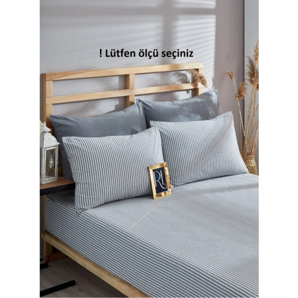 Aztex Lastikli Çarşaf Yastık Kılıfı Tek/çift/battal Çizgili - 100x200 - Gri - Antrasit Çarşaf Fiyatı