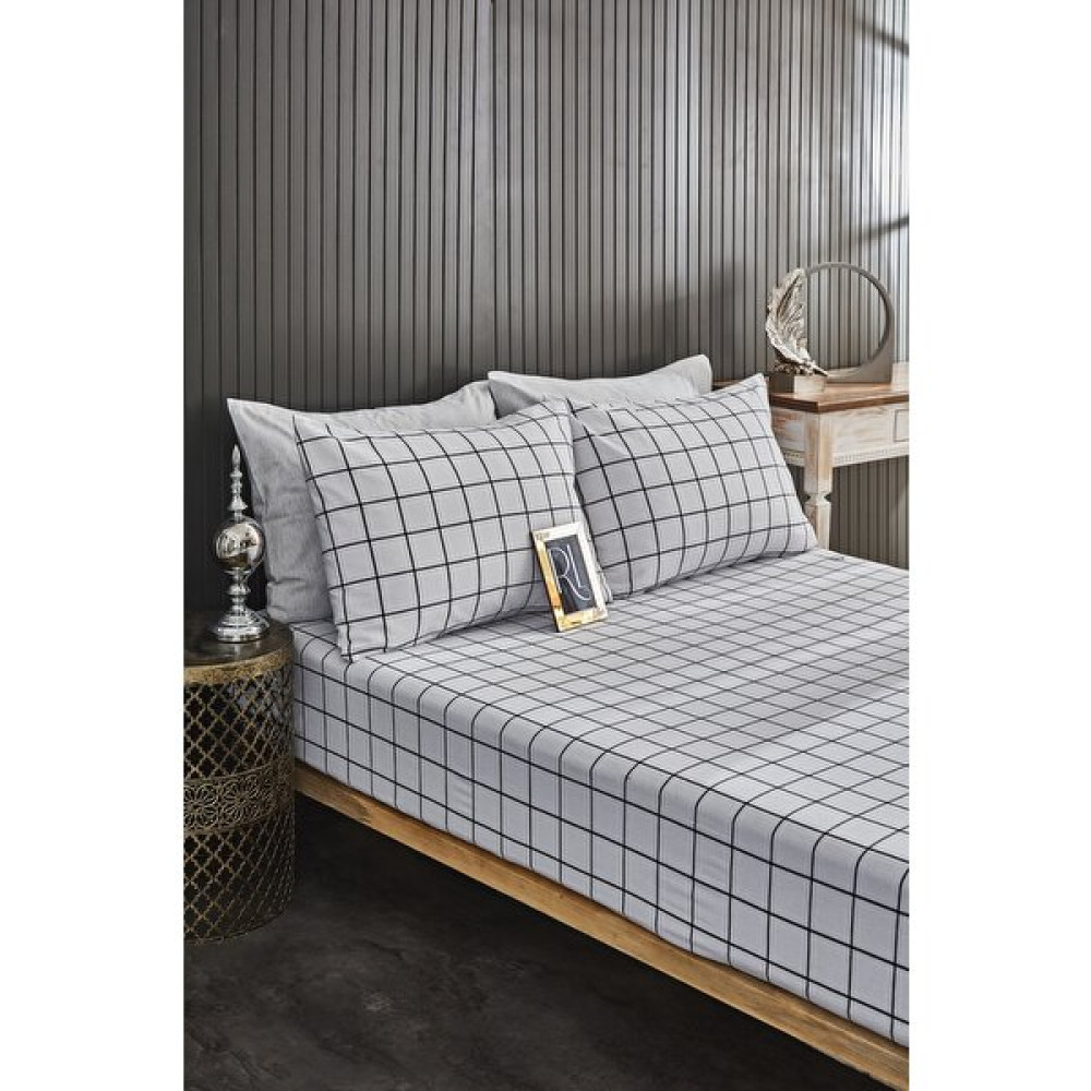 Aztex Lastikli Çarşaf Yastık Kılıfı Tek/çift/battal Çizgili - 160x200 - Beyaz - Siyah Çarşaf Fiyatı