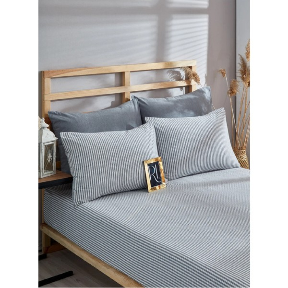 Aztex Lastikli Çarşaf Yastık Kılıfı Tek/çift/battal Çizgili - 180x200 - Gri - Antrasit Çarşaf Fiyatı
