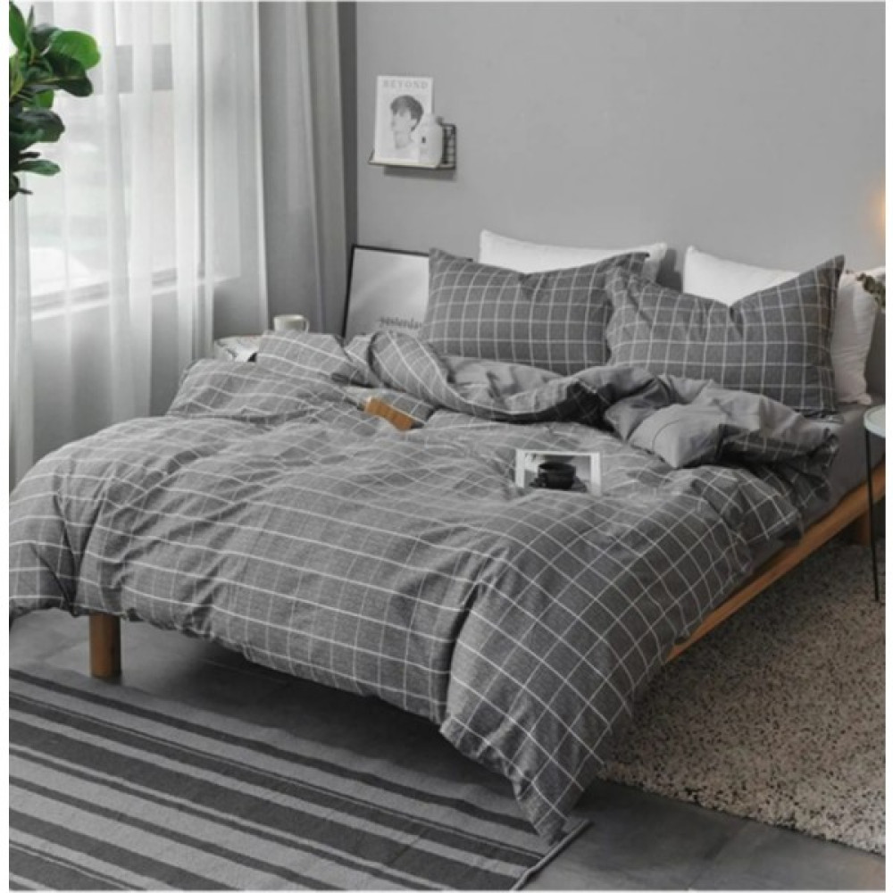 Aztex Tek Kişilik Nevresim Takımı Füme Kareli (Çarşafsız) - 160x220 cm Nevresim Takımı Fiyatı