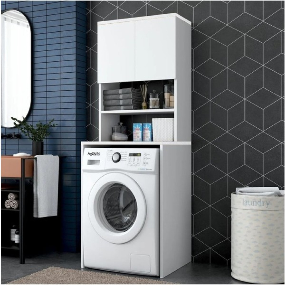 Azzuri Furniture Çamaşır Makinesi Dolabı 3 Raflı Kapaklı Banyo Dolabı Beyaz AZR-65180 Banyo Dolabı / Mobilyası Fiyatı