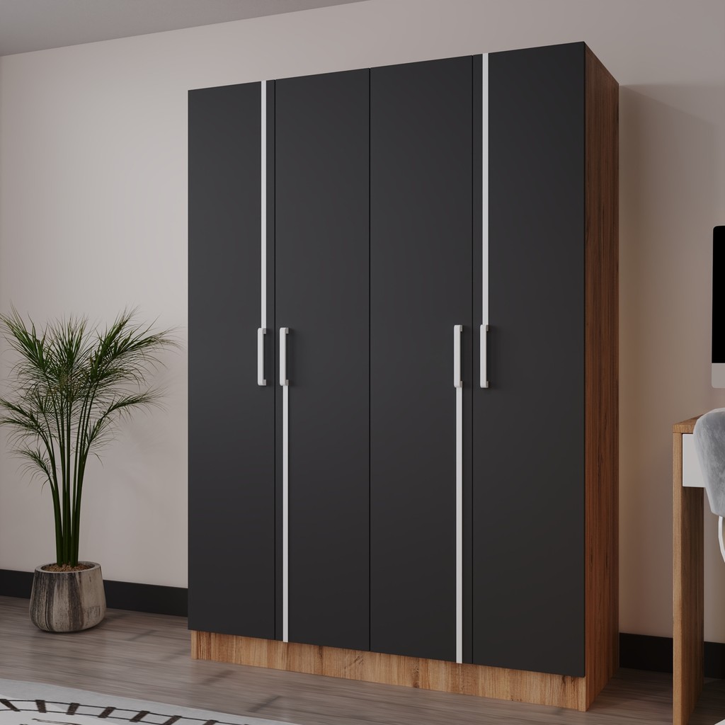 Azzuri Furniture Piyano 4 Kapaklı Dolap Genç Odası-Çocuk Odası Gardırop Antrasit-Atlantik Çam - Atlantik Çam - Antrasit Gardrop & Dolap Fiyatı