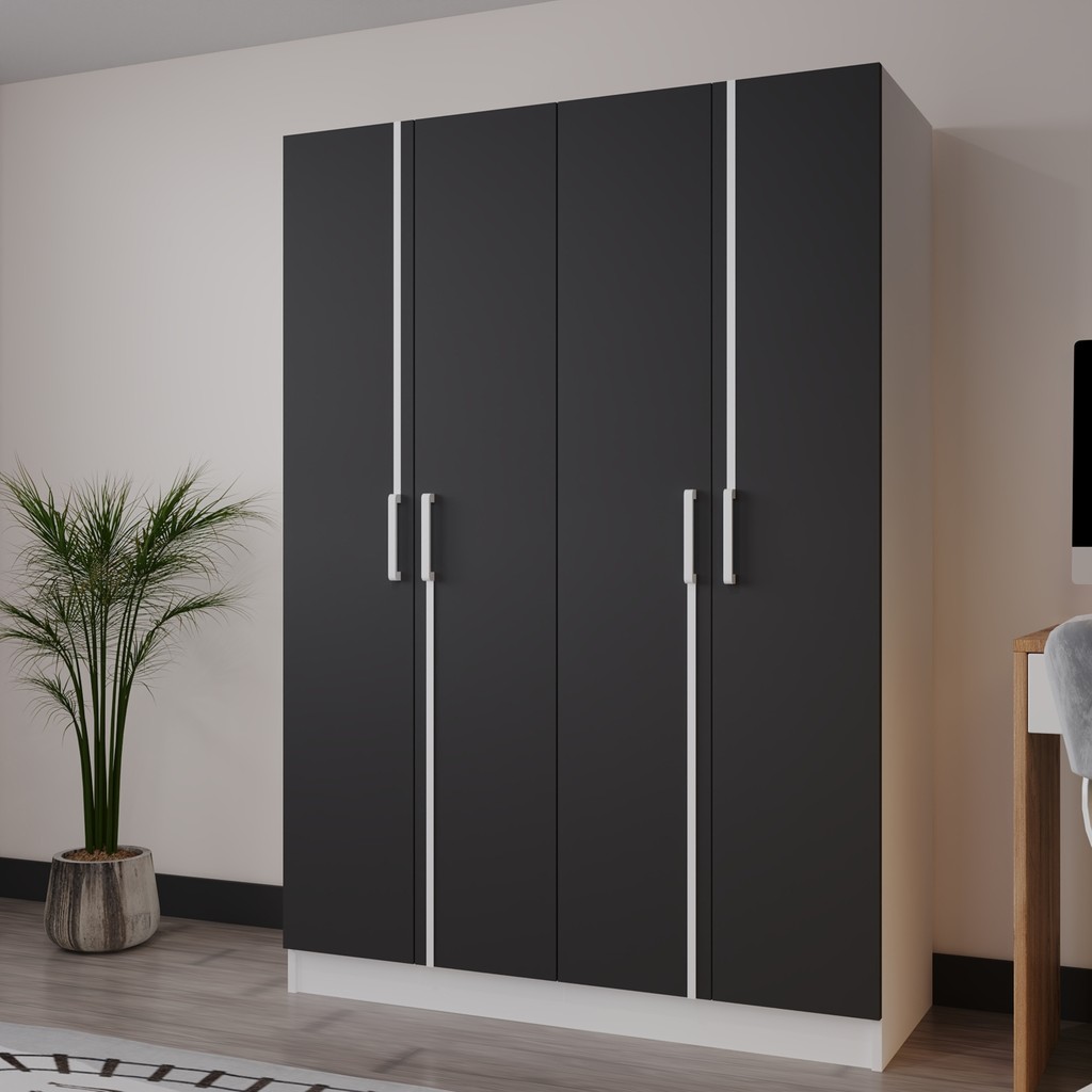 Azzuri Furniture Piyano 4 Kapaklı Dolap Genç Odası-Çocuk Odası Gardırop Antrasit-Beyaz - Antrasit - Beyaz Gardrop & Dolap Fiyatı