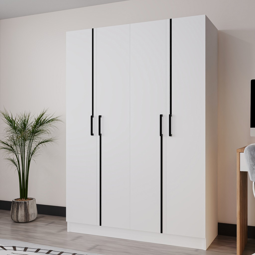 Azzuri Furniture Piyano 4 Kapaklı Dolap Genç Odası-Çocuk Odası Gardırop Beyaz Gardrop & Dolap Fiyatı