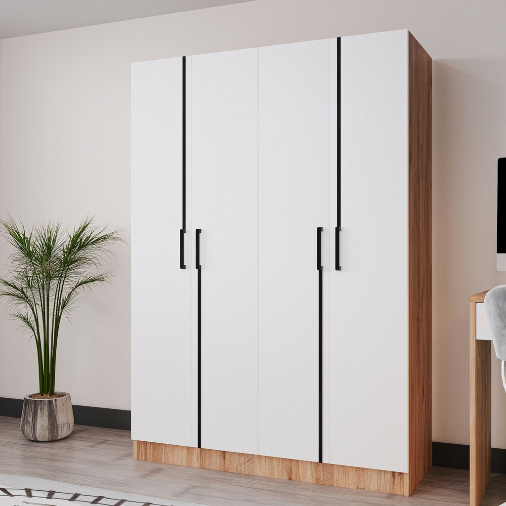 Azzuri Furniture Piyano 4 Kapaklı Dolap Genç Odası-Çocuk Odası Gardırop Meşe Beyaz - Atlantik Çam - Beyaz Gardrop & Dolap Fiyatı