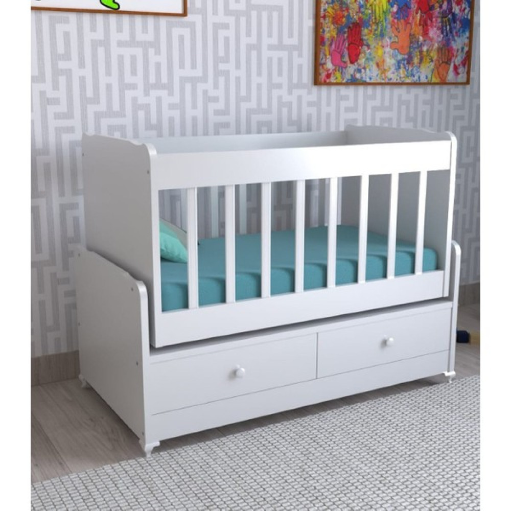 Azzuri Home Anne Yanı Beşik Sallanır Bebek Beşik Iki Çekmeceli Ahşap Bebek Beşiği AZR-003 - 65X135X85 Beşik Fiyatı
