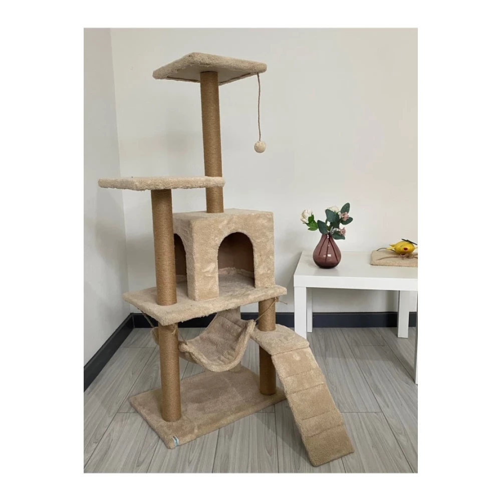 B-07 Hamakli Yuvali Lux Kedi Tirmalama Oyun Evi-Bej Evcil Hayvan Ürünleri Fiyatı