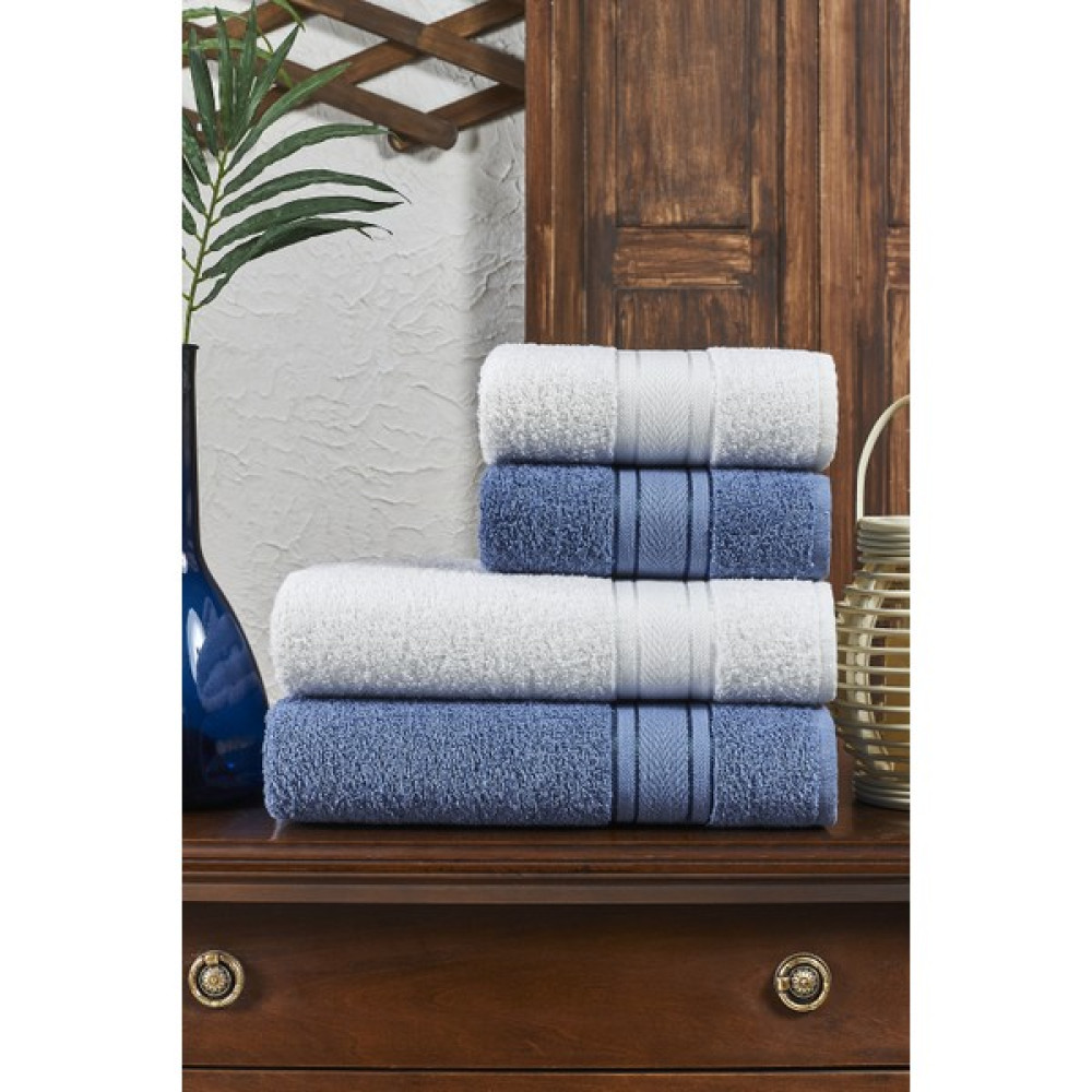 B2B Home Collection Havlu Seti Hamam Takımı 4'lü - Beyaz - Mavi - 70 x 140 cm - 50 x 90 cm Banyo Havlusu Fiyatı