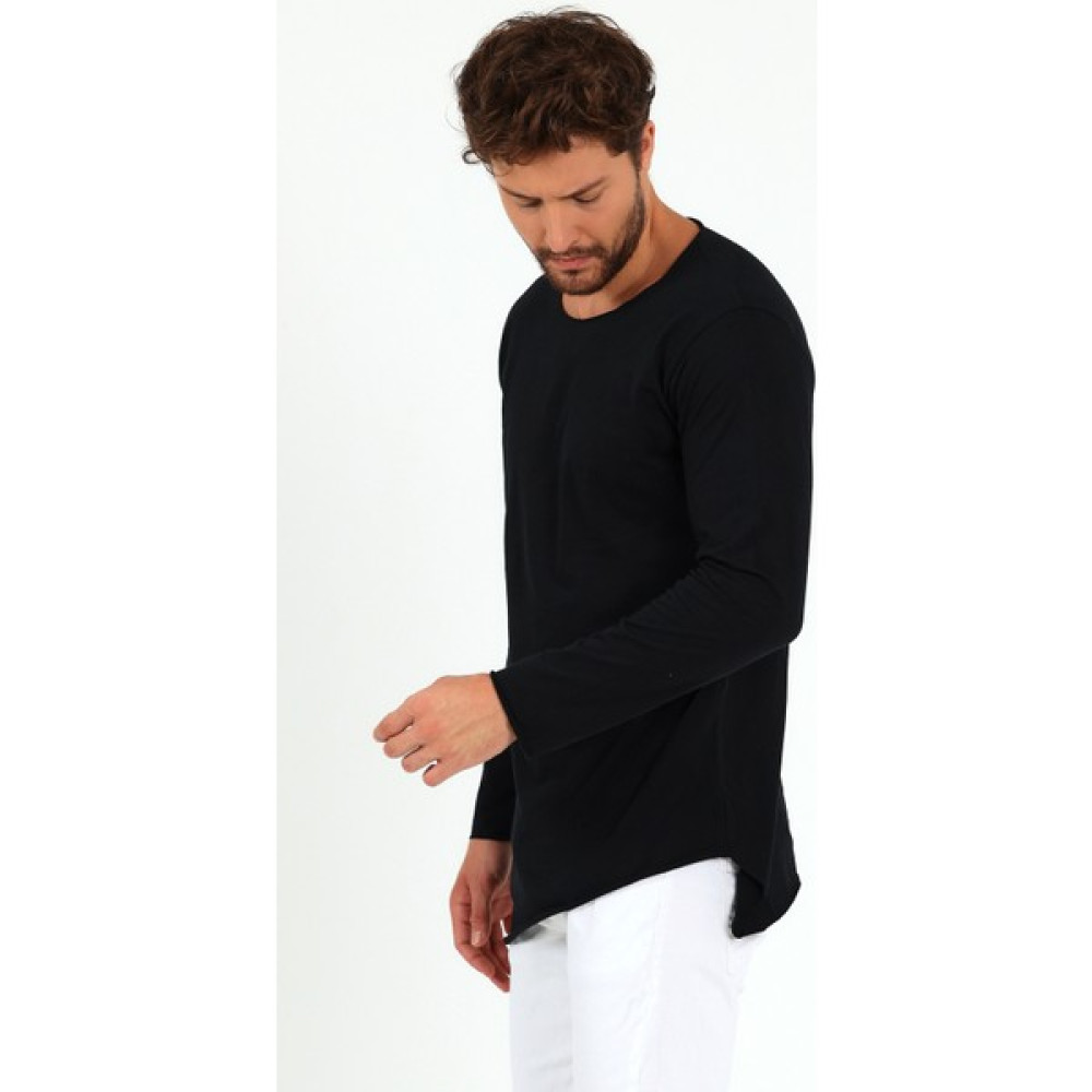 BABBOSS Asimetrik Açık Yaka Uzun Kollu Basic T-Shirt Erkek T-shirt Fiyatı