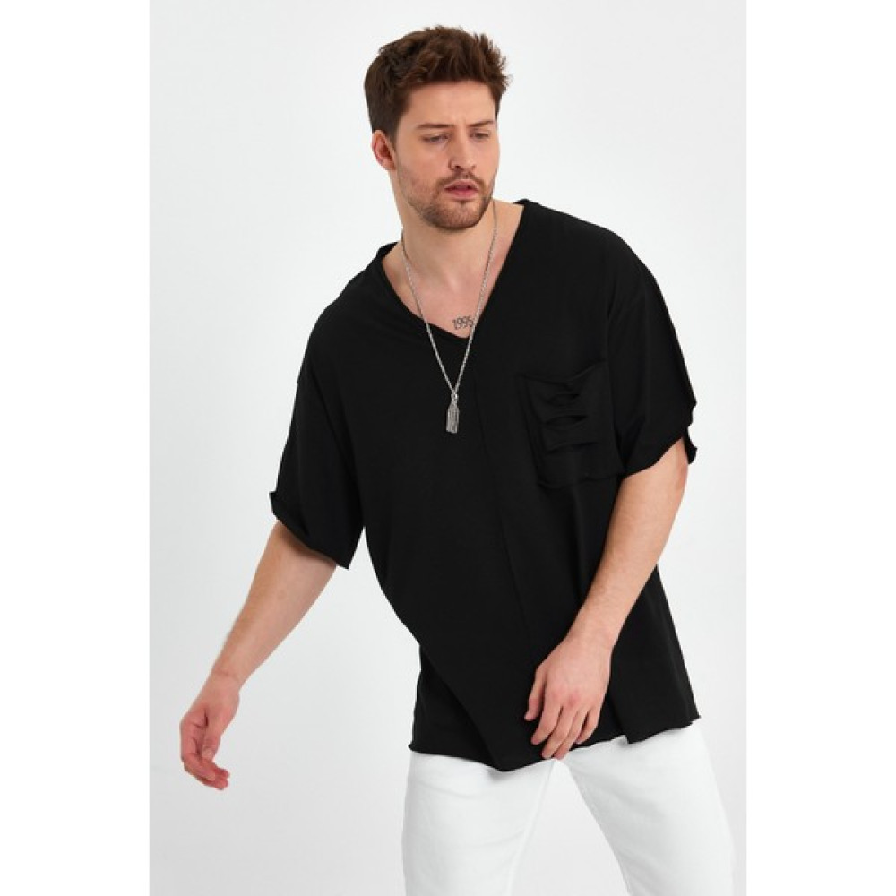 BABBOSS Cep Detaylı V Yaka Süper Oversize T-Shirt Erkek T-shirt Fiyatı