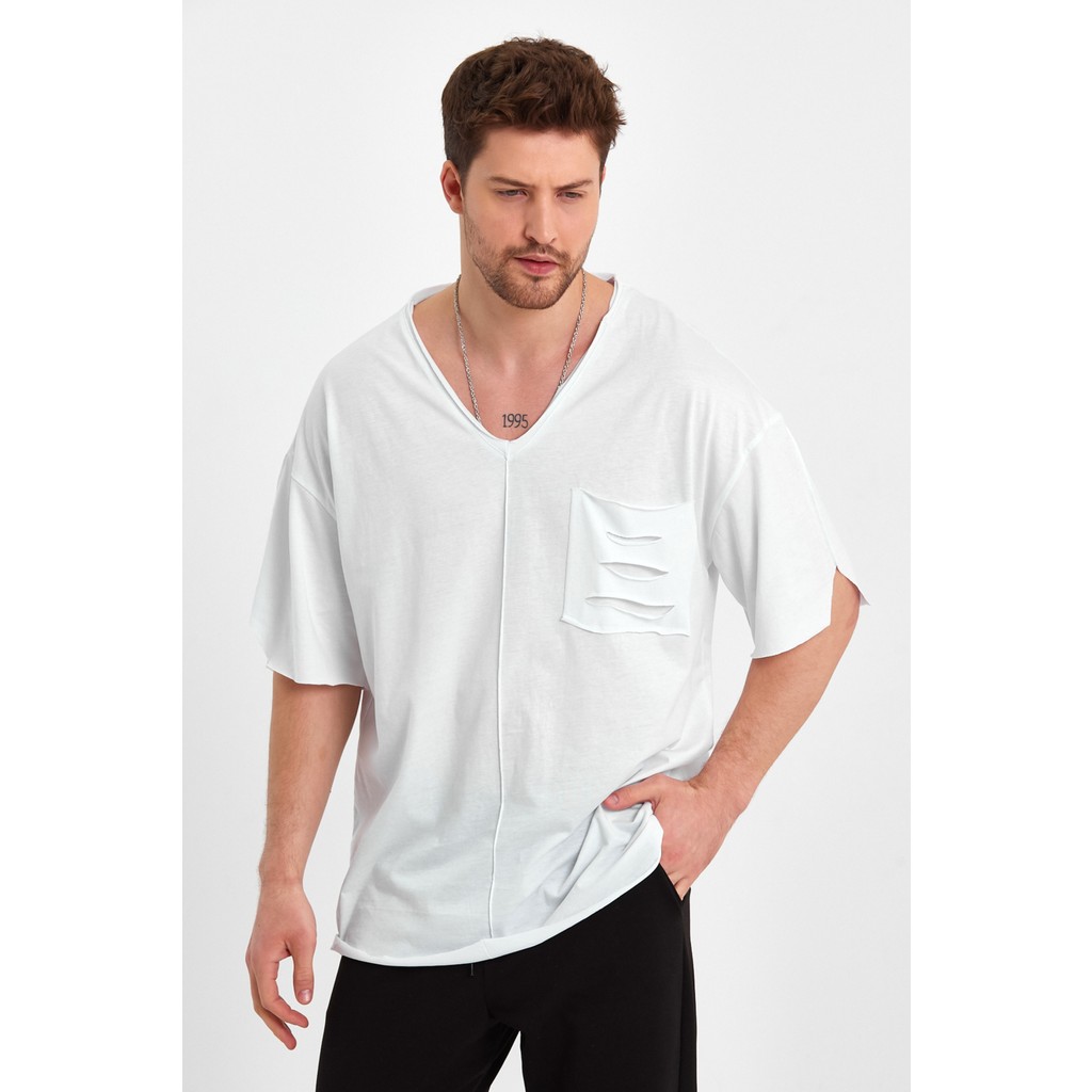BABBOSS Cep Detaylı V Yaka Süper Oversize T-Shirt Giyim & İç Giyim Fiyatı
