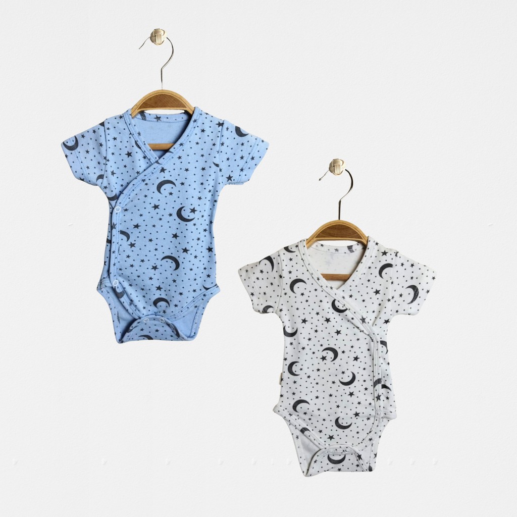 Babejix Baskılı Pamuklu Mavi – Ekru Kısa Kollu Kruvaze Çıtçıtlı Erkek Bebek 2’li Body 0-3 Ay / 3-6 Ay Giyim & İç Giyim Fiyatı