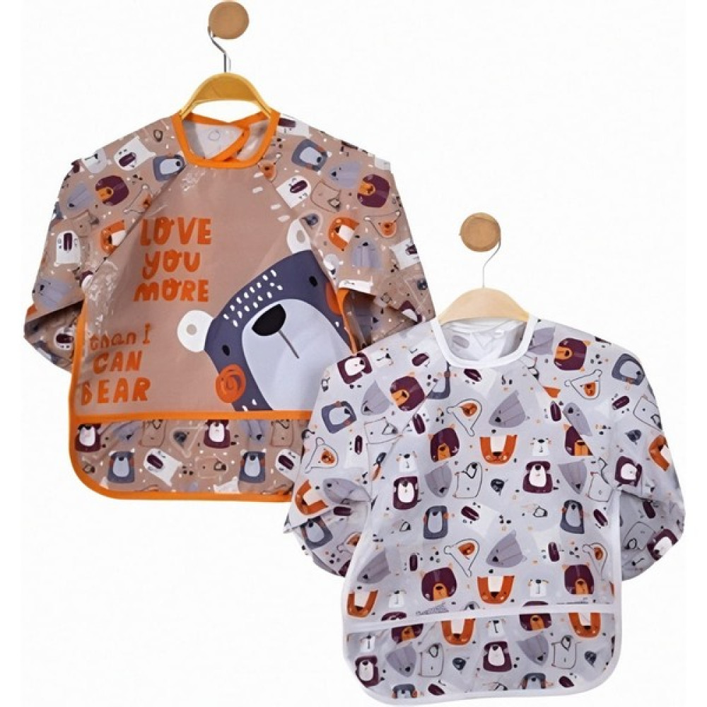 Babexi Su Geçirmez Bebek Mama Önlüğü 2'li Set - Kahverengi - 1 - 3 Yaş Mama Önlüğü Fiyatı