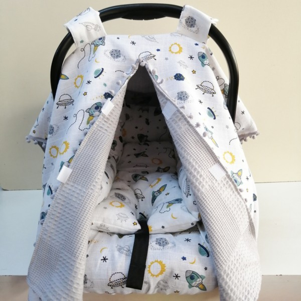 Babies Dream Pikeli Muslin Kumaştan Puset Örtüsü Minderi ve Çarşafı - Açık Gri Bebek Arabası-Puset Aksesuarı Fiyatı