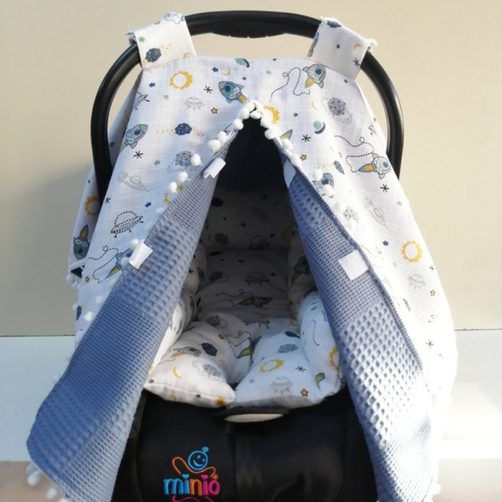 Babies Dream Pikeli Muslin Kumaştan Puset Örtüsü ve Minderi - Açık Mavi Bebek Arabası-Puset Aksesuarı Fiyatı
