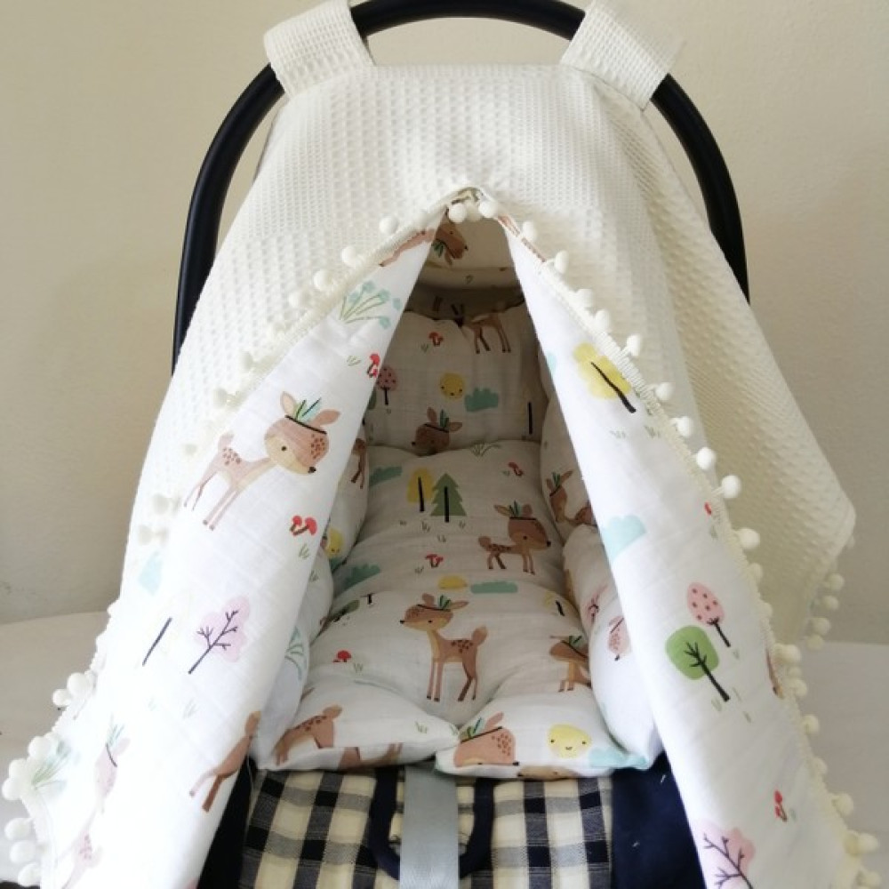 Babies Dream Pikeli Muslin Kumaştan Puset Örtüsü ve Minderi - Renkli Bebek Arabası-Puset Aksesuarı Fiyatı