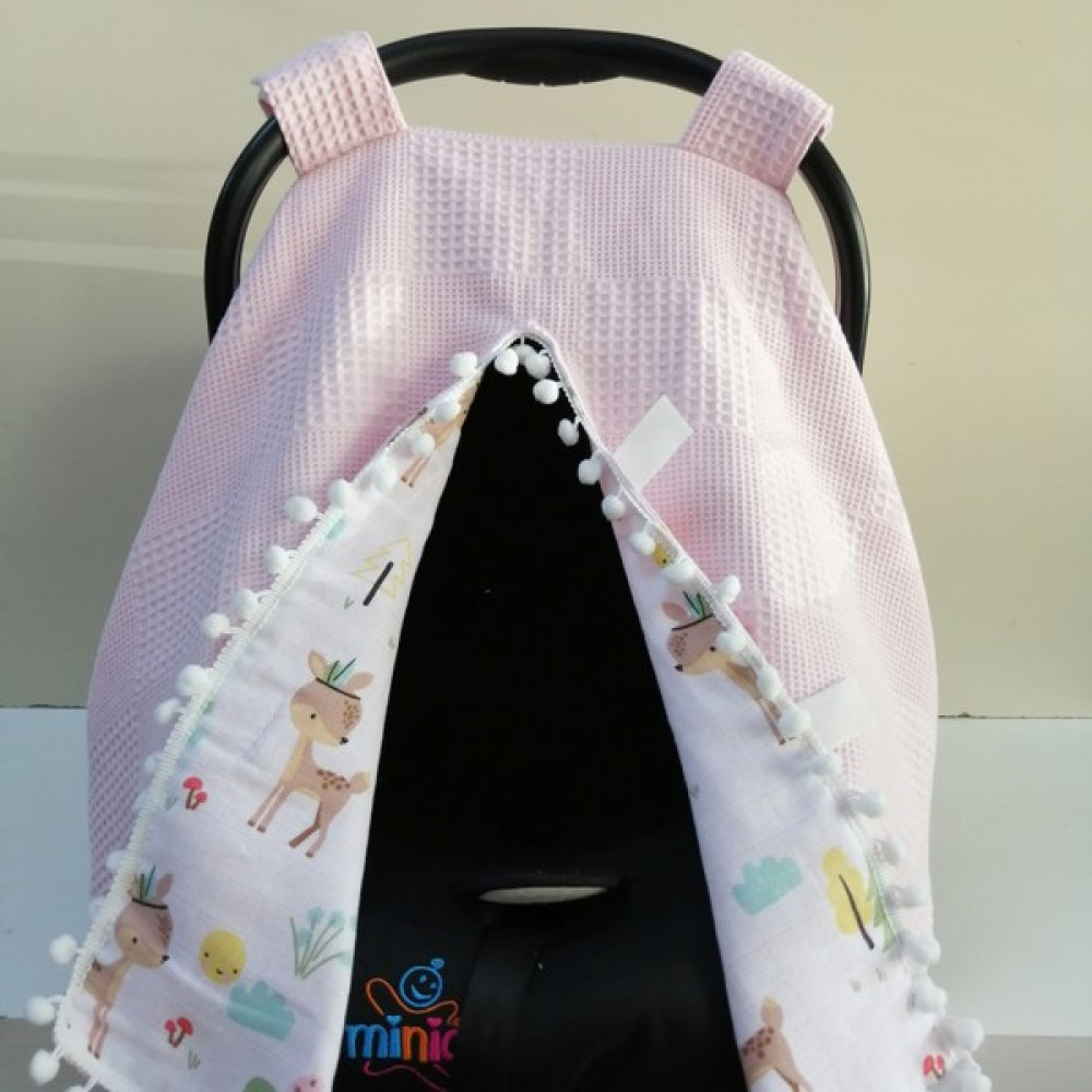Babies Dream Puset Örtüsü İki Taraflı kullanım Müslin Kumaş ve Pikeli %100 Pamuk - Pembe Bebek Oto Koltuğu Fiyatı