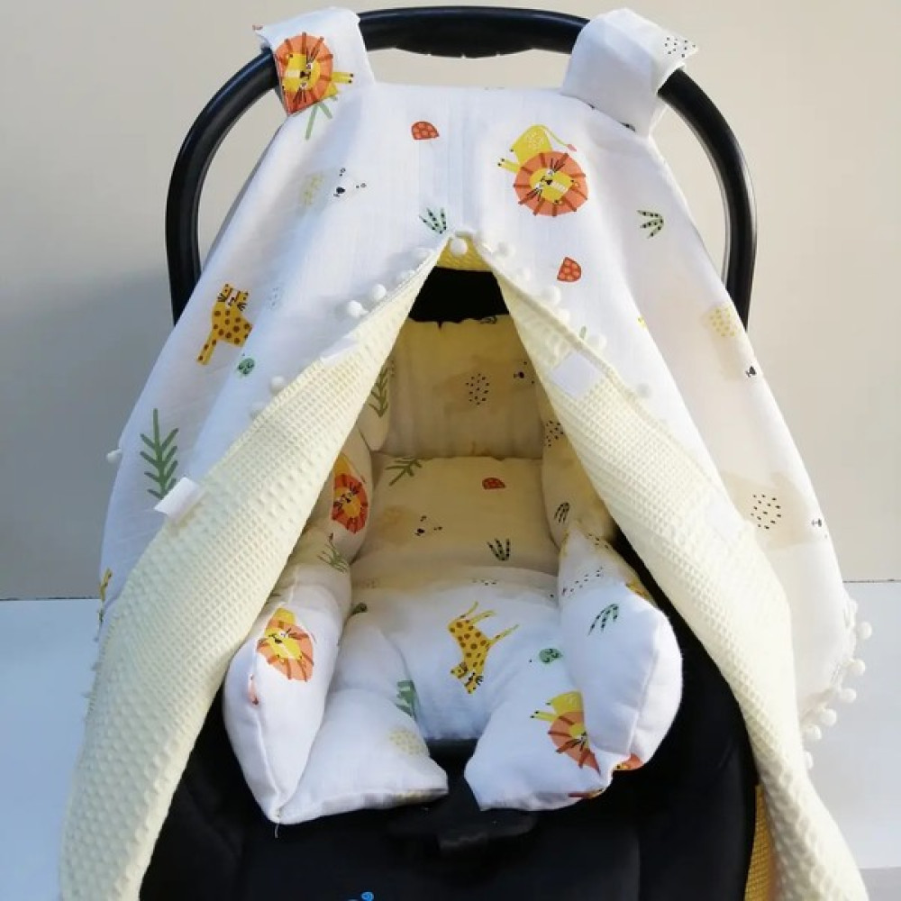 Babies Dream Puset Örtüsü ve Minderi İki Taraflı kullanım Müslin Kumaş ve Pikeli %100 Pamuk - Açık Sarı Bebek Arabası-Puset Aksesuarı Fiyatı