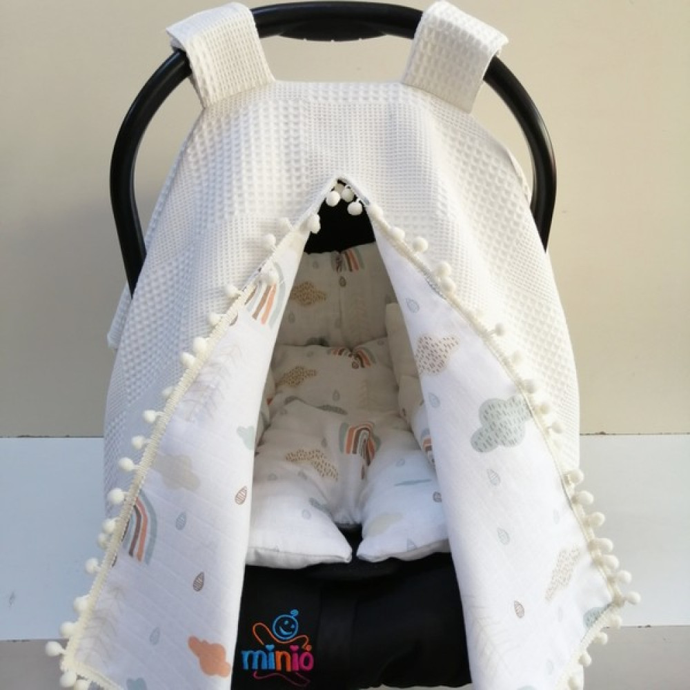 Babies Dream Puset Örtüsü ve Minderi İki Taraflı kullanım Müslin Kumaş ve Pikeli %100 Pamuk - Krem Rengi Bebek Oto Koltuğu Fiyatı