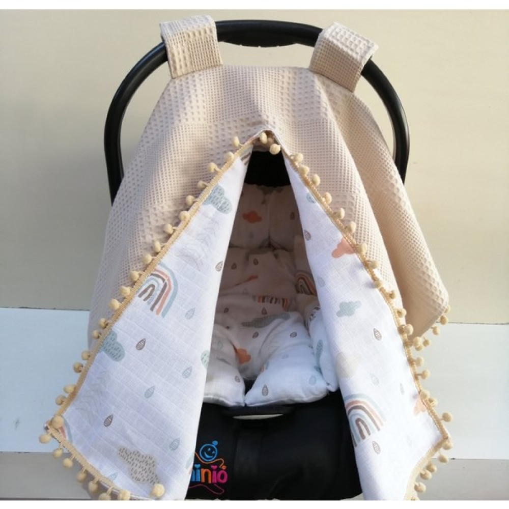 Babies Dream Puset Örtüsü ve Minderi Pikeli Müslin Kumaştan - Bej Bebek Oto Koltuğu Fiyatı