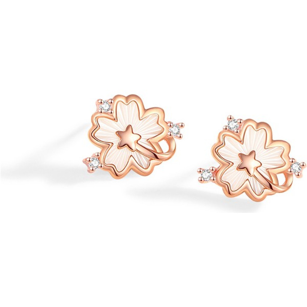 Babmu S925 Gümüş Kiraz Çiçeği Küpe, Zirkonya Çiçek Küpe (Yurt Dışından) - Standart - Rose Gold Gümüş Küpe Fiyatı