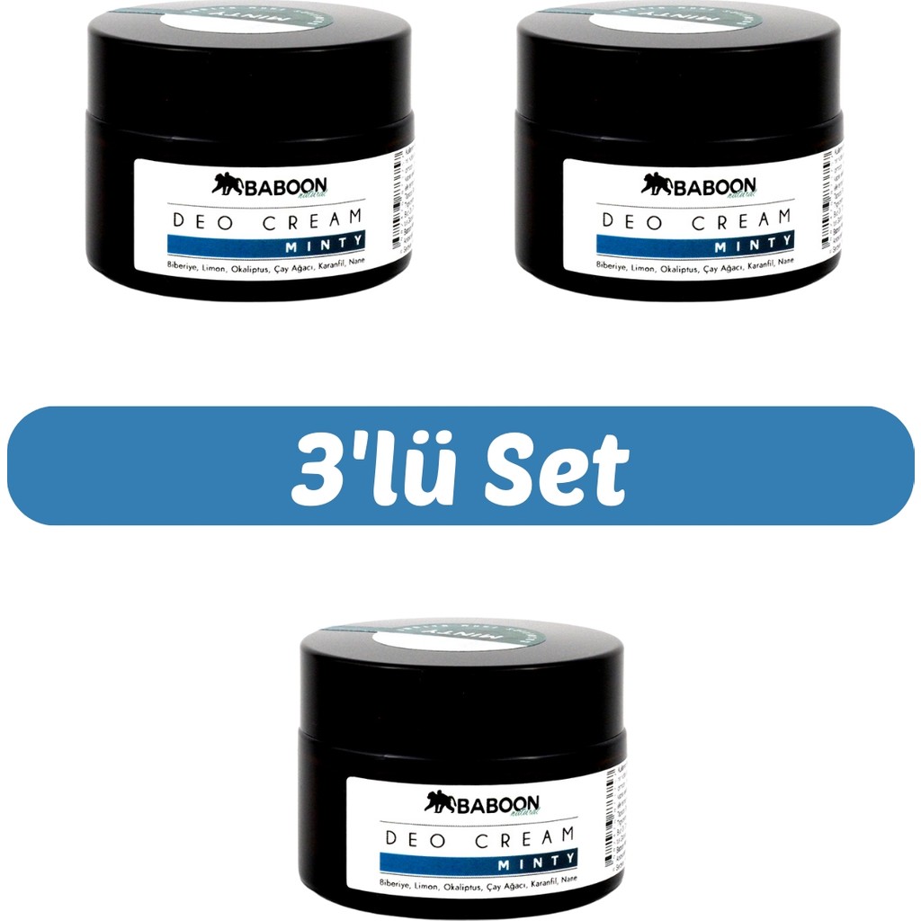 Baboon Natural Baboon Minty Deo Cream 3’lü Set | Doğal Krem Deodorant | Vegan - 30 ml Deodorantlar Fiyatı