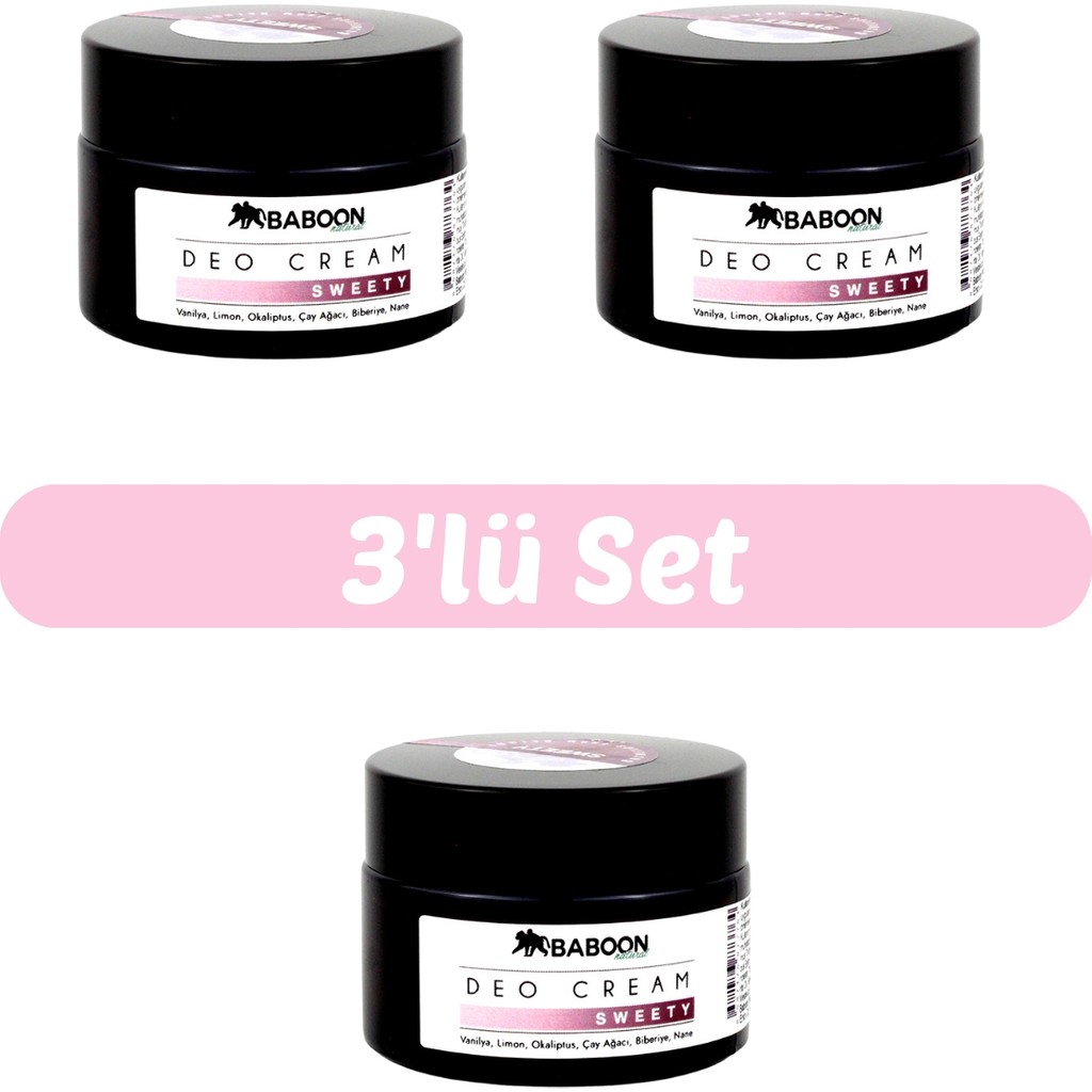 Baboon Natural Sweety Deo Cream 3’lü Set | Doğal Krem Deodorant | Vegan - 30 ml Deodorantlar Fiyatı
