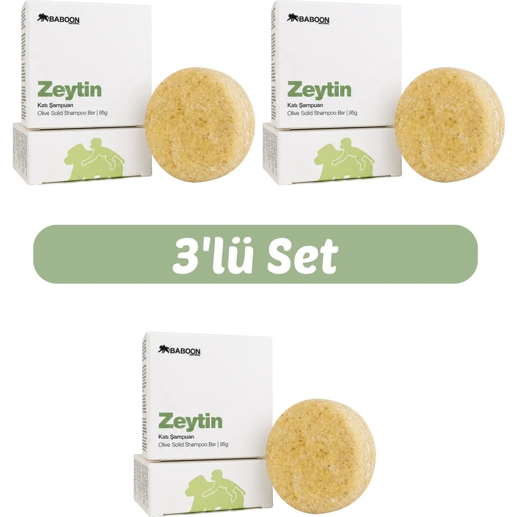 Baboon Natural Zeytin Katı Şampuan 3’lü Set | Tüm Saç Tipleri Için Nazik Bakım | Doğal & Vegan Şampuan ve Saç Kremi Fiyatı