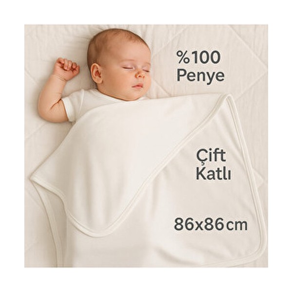 Babush Çok Amaçlı Yenidoğan Penye Bebek Battaniyesi Bebek Örtüsü Çift Katlı Ekru %100 Pamuk, 86×86 cm - 86 x 86 cm Bebek Battaniyesi Fiyatı