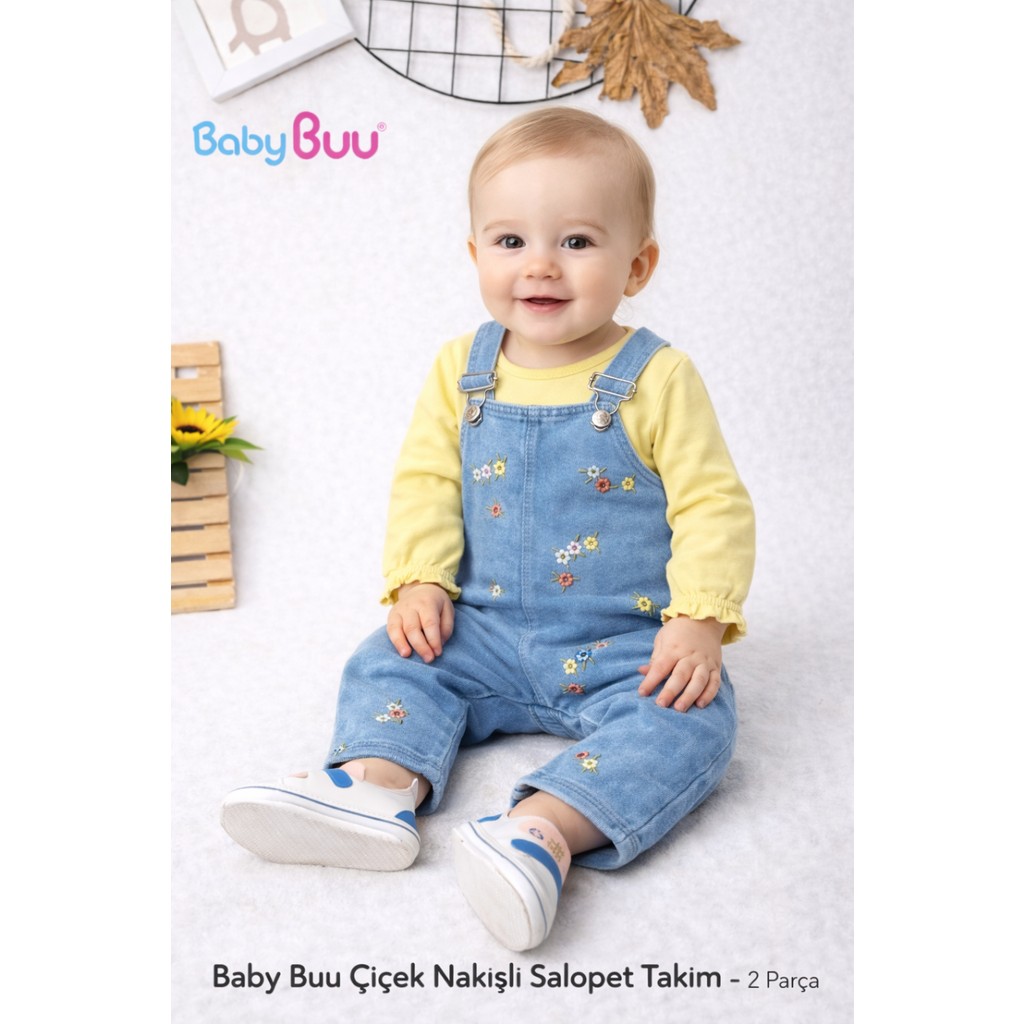 Baby Buu Kız Bebek Çiçek Nakışlı Kot Salopet & Uzun Kollu Tişört Takımı Giyim & İç Giyim Fiyatı