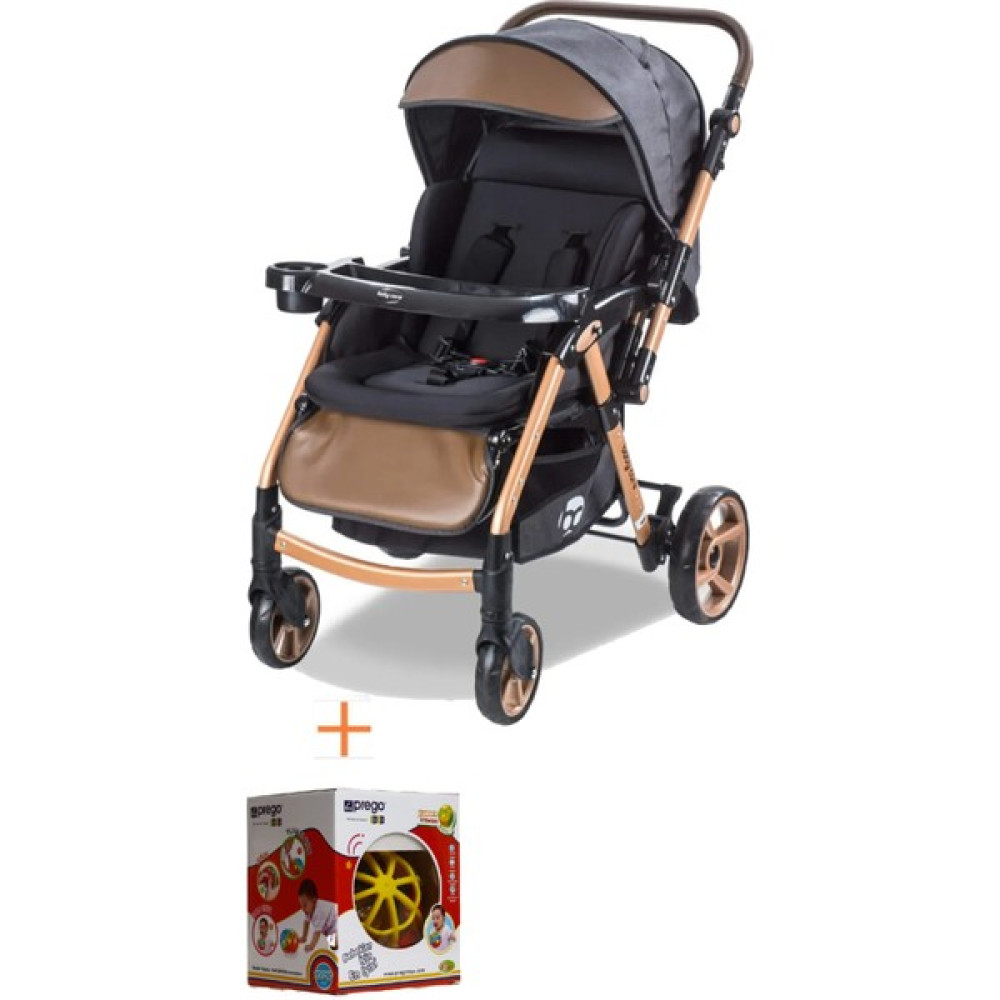 Baby Care Çift Yönlü Alüminyum Kalın Bebek Arabası Oyuncak Armağanlı + Ayak Örtüsü - Gold - Siyah Bebek Arabası-Puset Aksesuarları Fiyatı