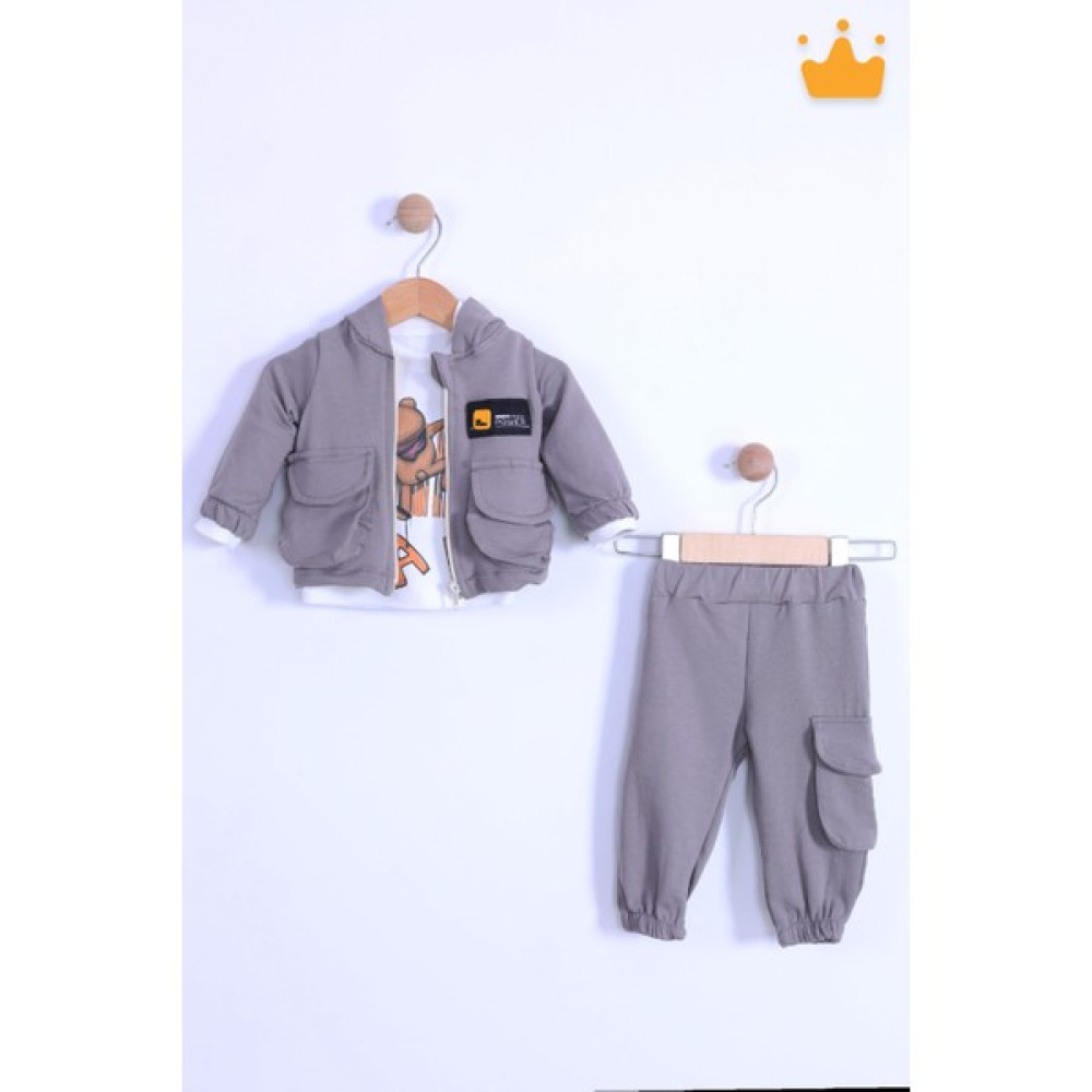 Baby Hola Babyhola 3'lü Kapşonlu Hırka Badi Pantolon Erkek Bebek Çocuk Alt Üst Takım Erkek Çocuk Giyim Takımı Fiyatı