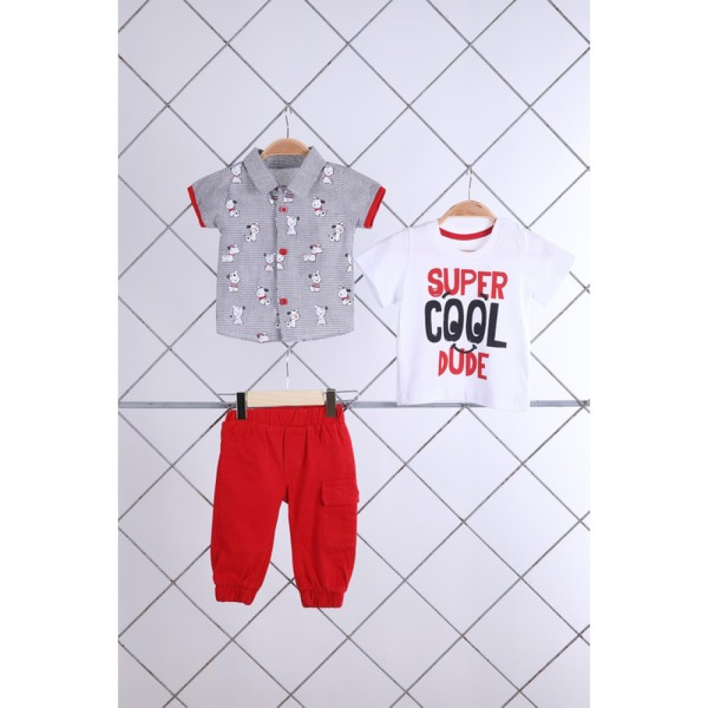 Baby Hola Babyhola Kısa Kol Gömlek Tshirt Pantolon Erkek Çocuk Takım 3'lü 1150 Erkek Çocuk Giyim Takımı Fiyatı
