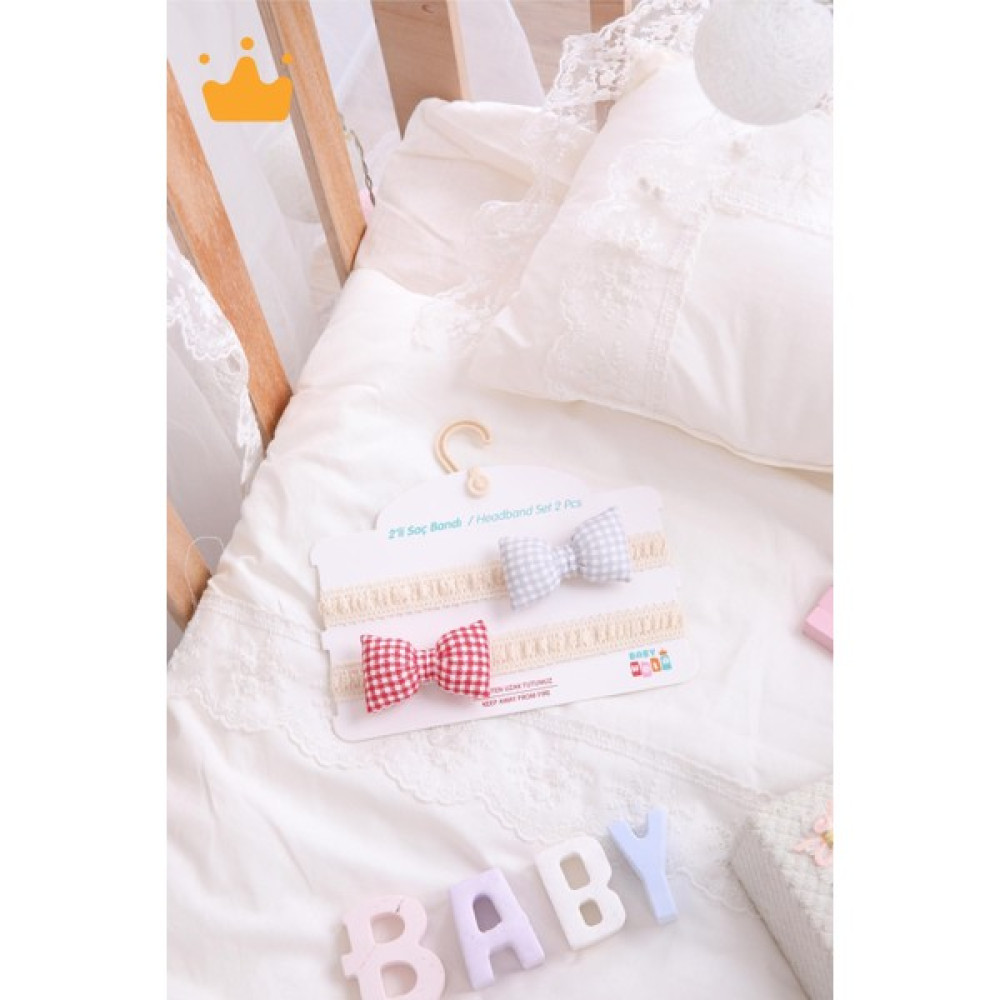 Baby Hola Kız Bebek 2'li Saç Bandı Bandana Set Kırmızı-Gri 1705 Bebek Saç Bandı Fiyatı