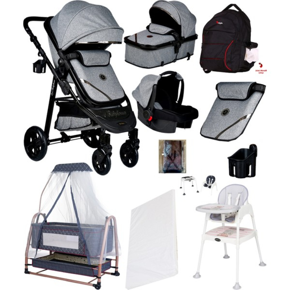 Baby Home 8 In 1 Set Baby Home Corso Travel Sistem Bebek Arabası ve Nanny Oyun Parkı Park Yatak Beşik - Black - Black Bebek Arabası-Puset Aksesuarları Fiyatı