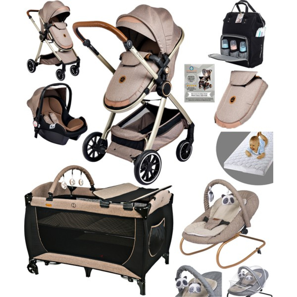 Baby Home 9 In 1 Full Takım 990 Travel Sistem Bebek Arabası 560 Oyun Parkı Yatak Beşik 330 Ev Tipi Ana Kucağı - Kahverengi Bebek Arabası-Puset Aksesuarları Fiyatı
