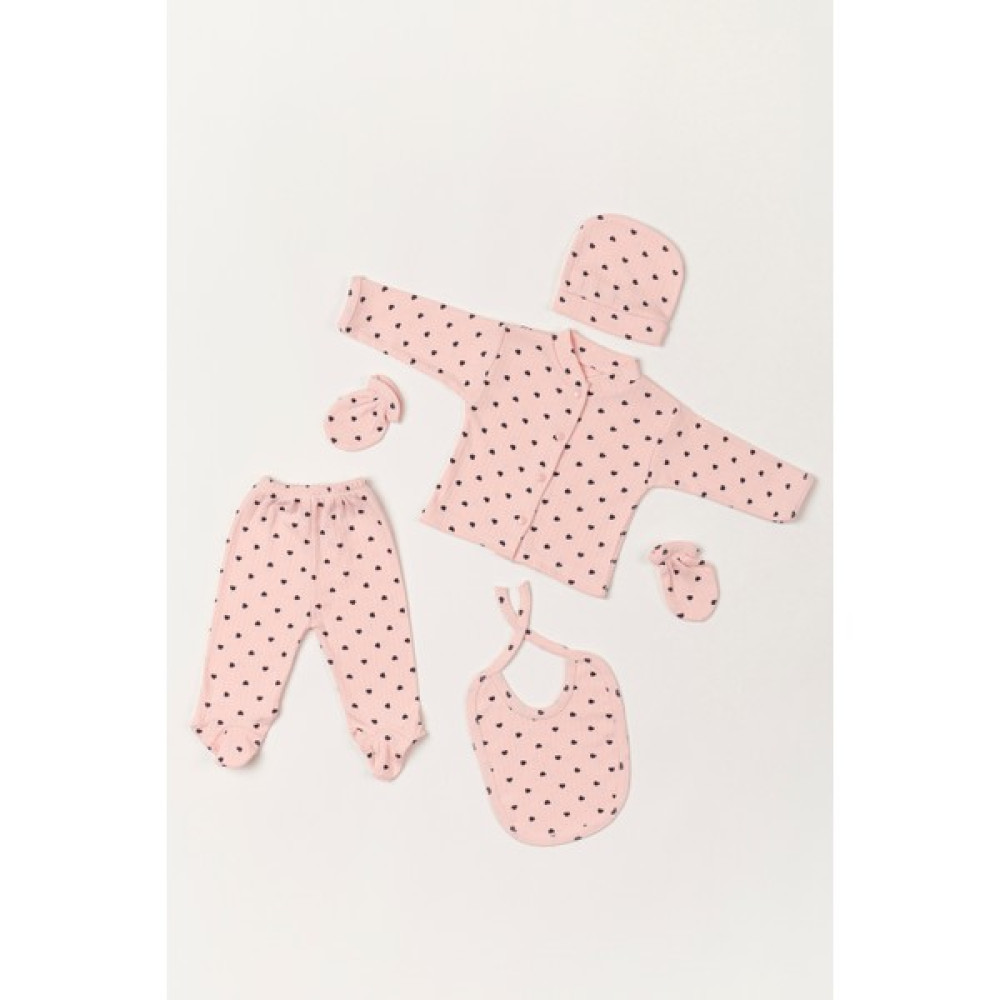 Baby Kids Colors 5 Parca Hastane Çıkışı Zıbın Set Yeni Doğan Fitilli Pembe Kumaşa Laci Kalpli Bebek Hastane Çıkışı Fiyatı
