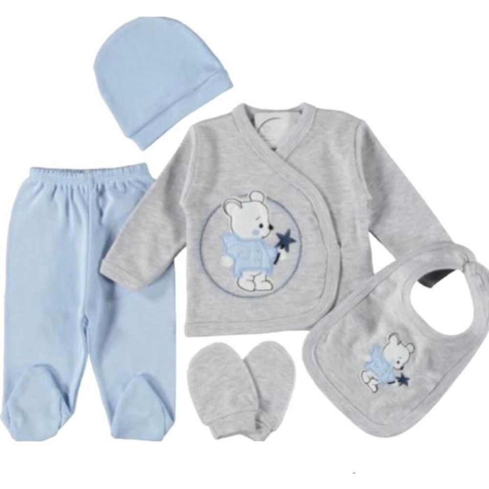 Baby Kids Colors Bebe Gri Yıldızlı Ayıcık Lüks Hastane Çıkışı Zıbın Set Yeni Doğan Bebek Hastane Çıkışı Fiyatı