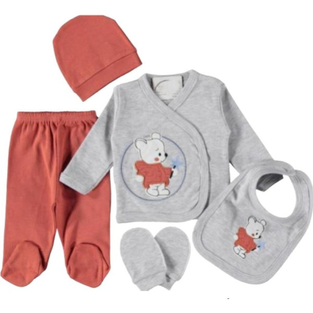 Baby Kids Colors Bebe Gri Yıldızlı Ayıcık Lüks Hastane Çıkışı Zıbın Set Yeni Doğan Bebek Hastane Çıkışı Fiyatı