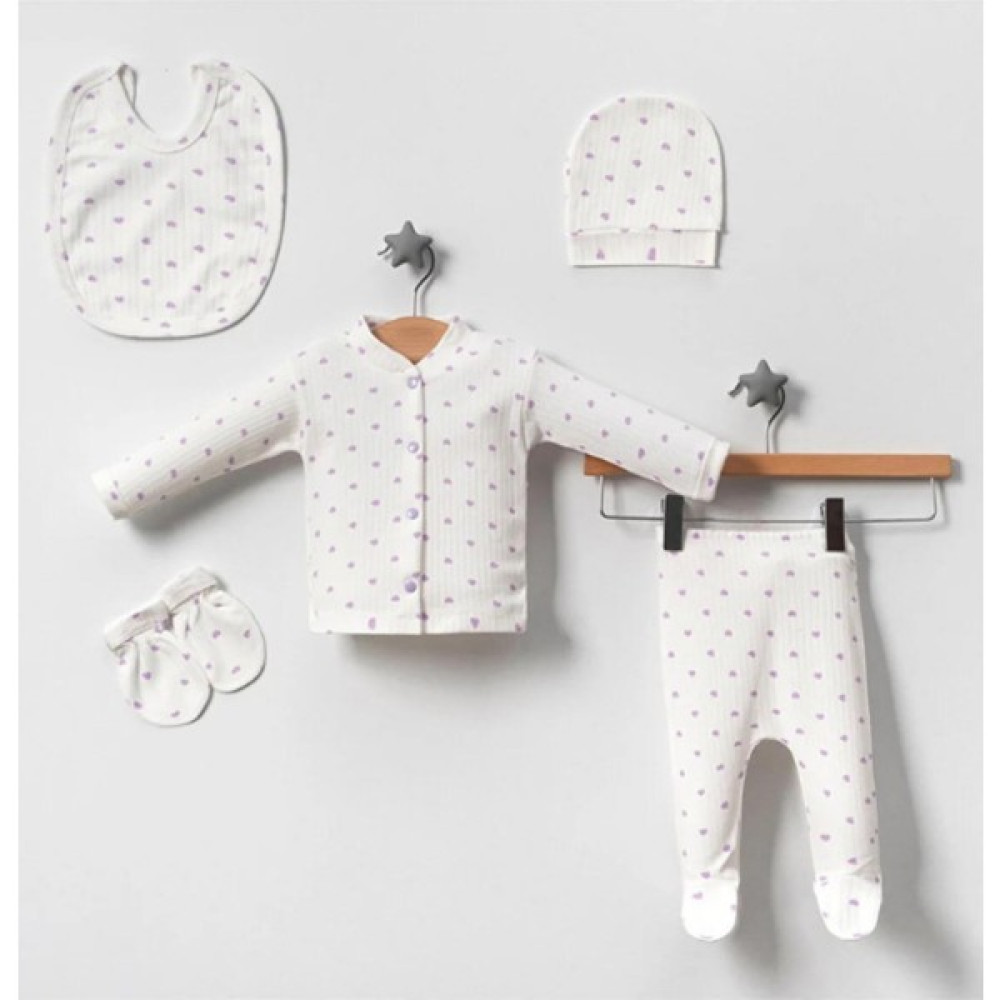 Baby Kids Colors Fitilli Kumaşa 5'li Kalp Baskılı Hastahane Çıkışı Bebek Hastane Çıkışı Fiyatı