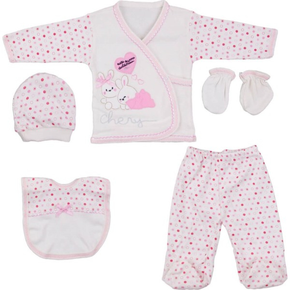 Baby Kids Colors Tavşanlı 5 Parça Zıbın Set Pembe - Yeni Doğan Bebek Hastane Çıkışı Fiyatı