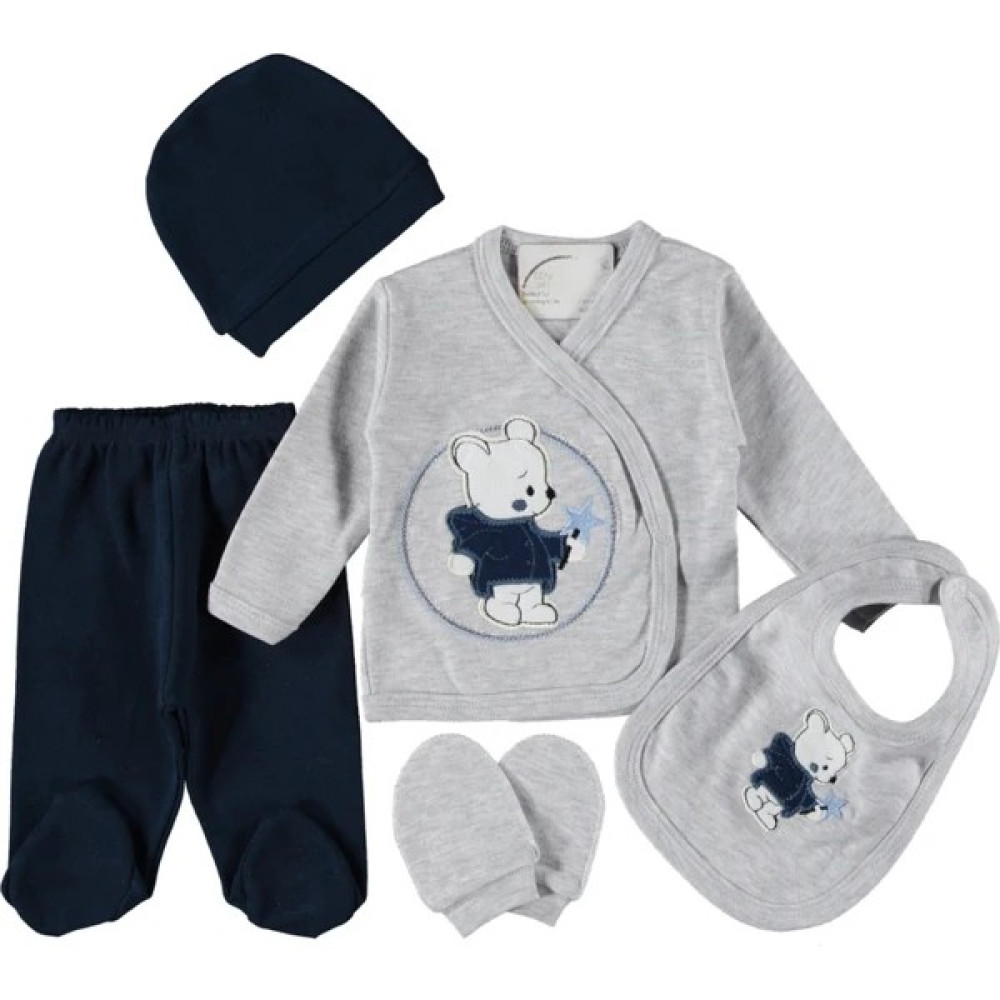 Baby Kids Colors Yeni Doğan Gri Yıldızlı Ayıcık Lüks Hastahane Çıkışı 5'li Zıbın Seti Bebek Hastane Çıkışı Fiyatı