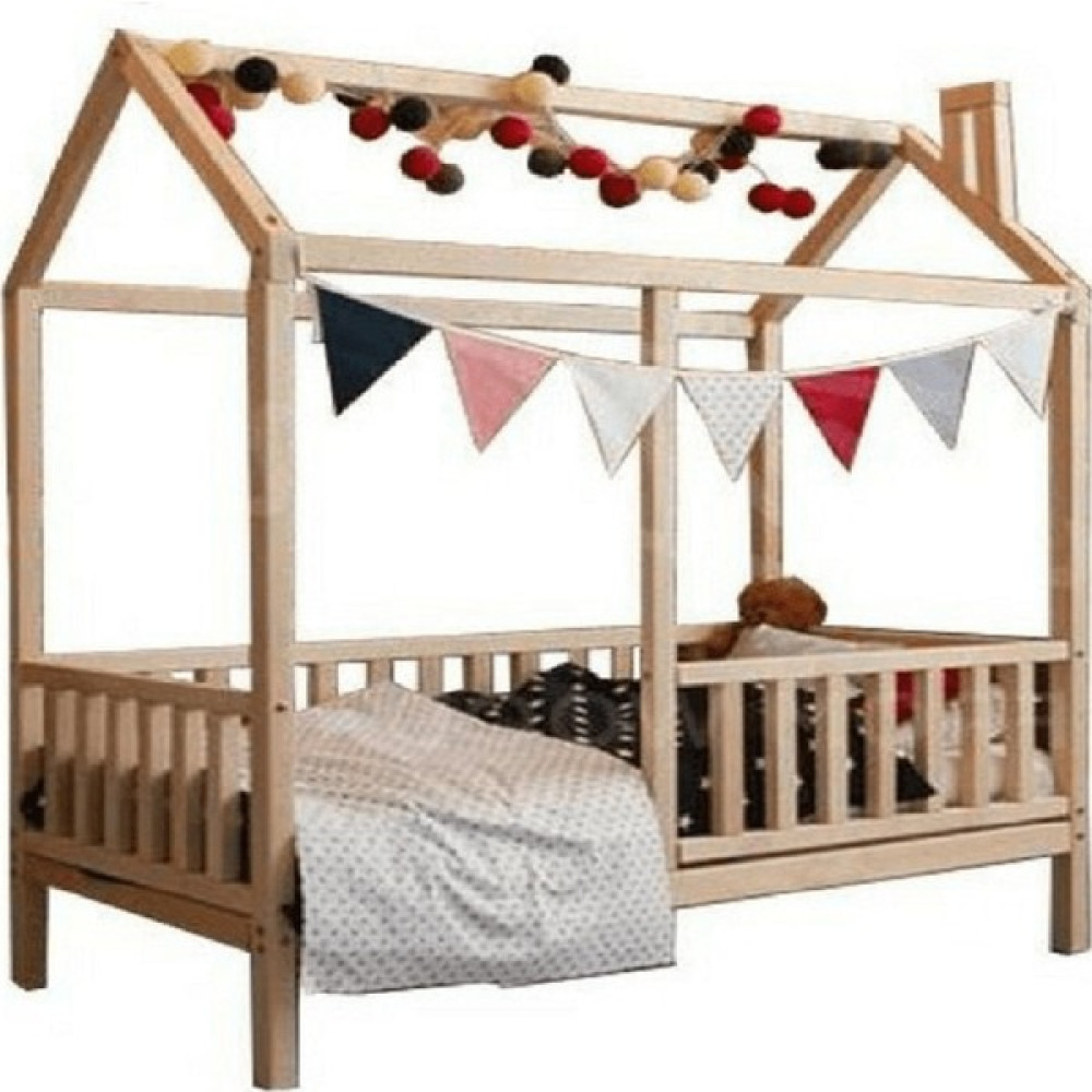 Baby Kinder Lovely Doğal Ahşap Montessori Bebek ve Çocuk Oyun Evi ve Karyolası - 90 x 190 cm - Ceviz Karyola Fiyatı