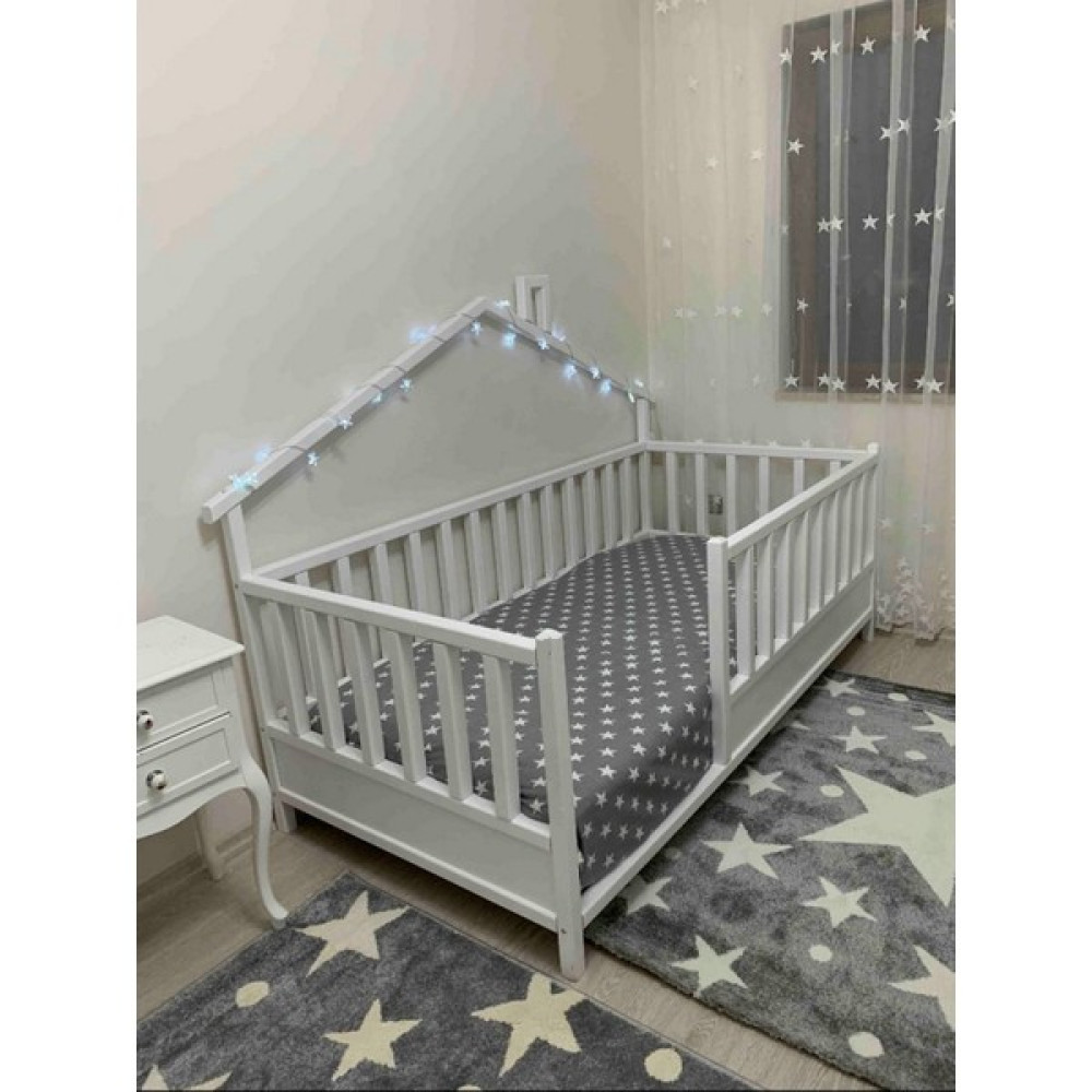Baby Kinder Wh. Back Roofed Doğal Ahşap Yatak Montessori Bebek ve Çocuk Karyolası - Beyaz - 100 x 200 cm Karyola Fiyatı