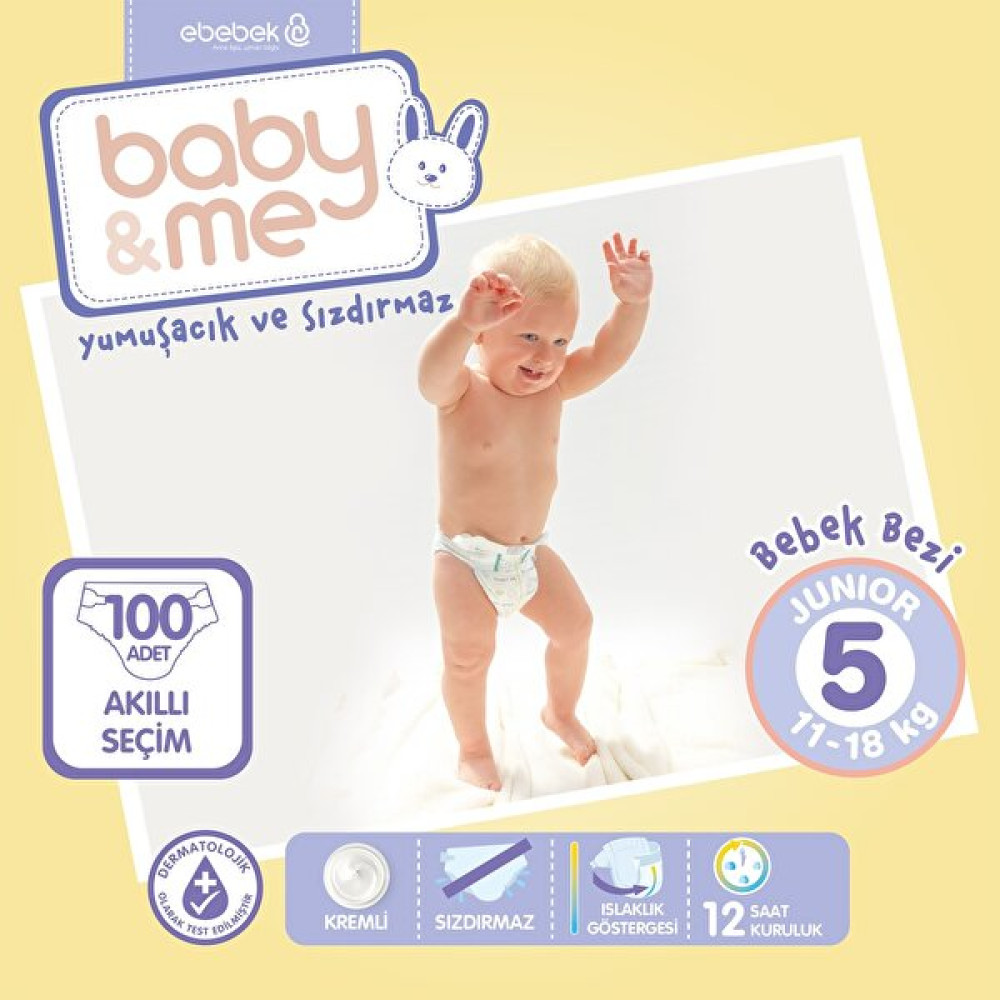 Baby Me Junior 5 Numara Bebek Bezi 11 - 18 Kg 100 Adet Bebek Bezi Fiyatı